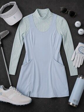 Bad Birdie Hybrid Pastel Blue L Sleeve Stretchy Golf/tennis Dress. Ladies Small